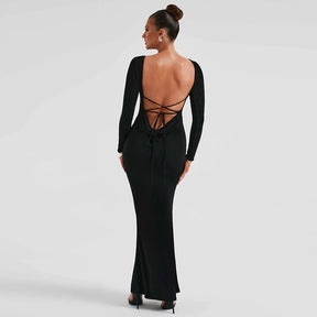 Elmira Long Sleeve Backless Maxi Dress