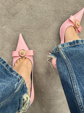 Pink  Bow Leather Heel