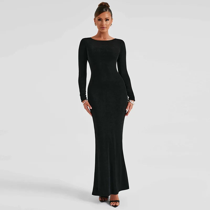 Elmira Long Sleeve Backless Maxi Dress