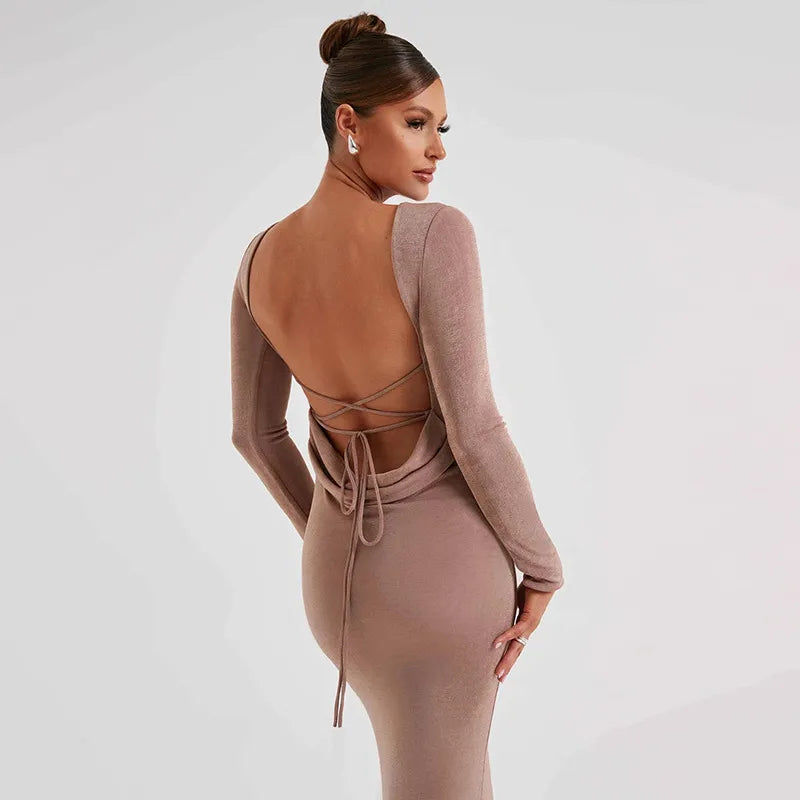 Elmira Long Sleeve Backless Maxi Dress