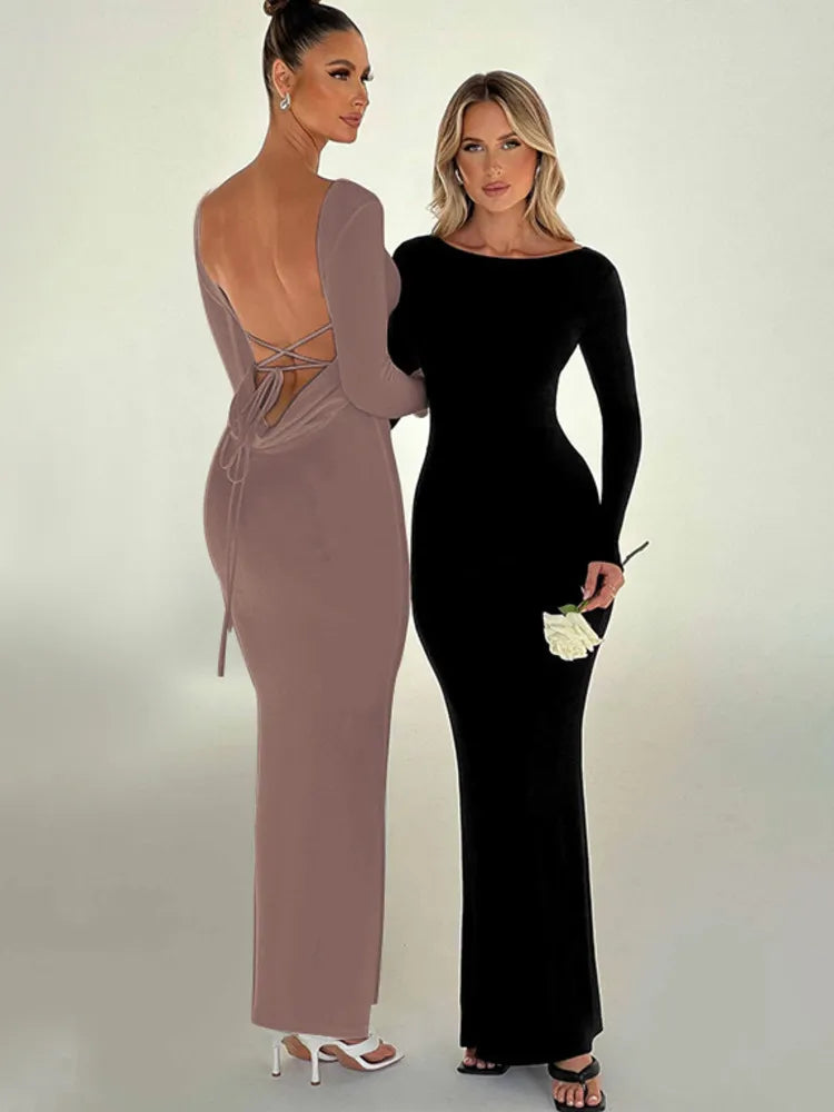 Elmira Long Sleeve Backless Maxi Dress