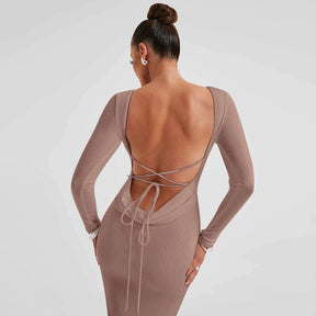 Elmira Long Sleeve Backless Maxi Dress