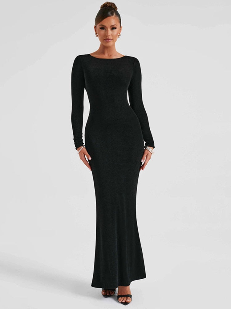 Elmira Long Sleeve Backless Maxi Dress