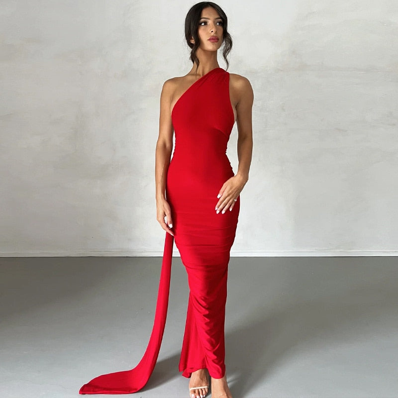 Elmira Oblique Shoulder Maxi Dress