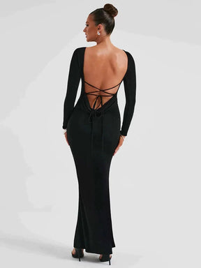 Elmira Long Sleeve Backless Maxi Dress