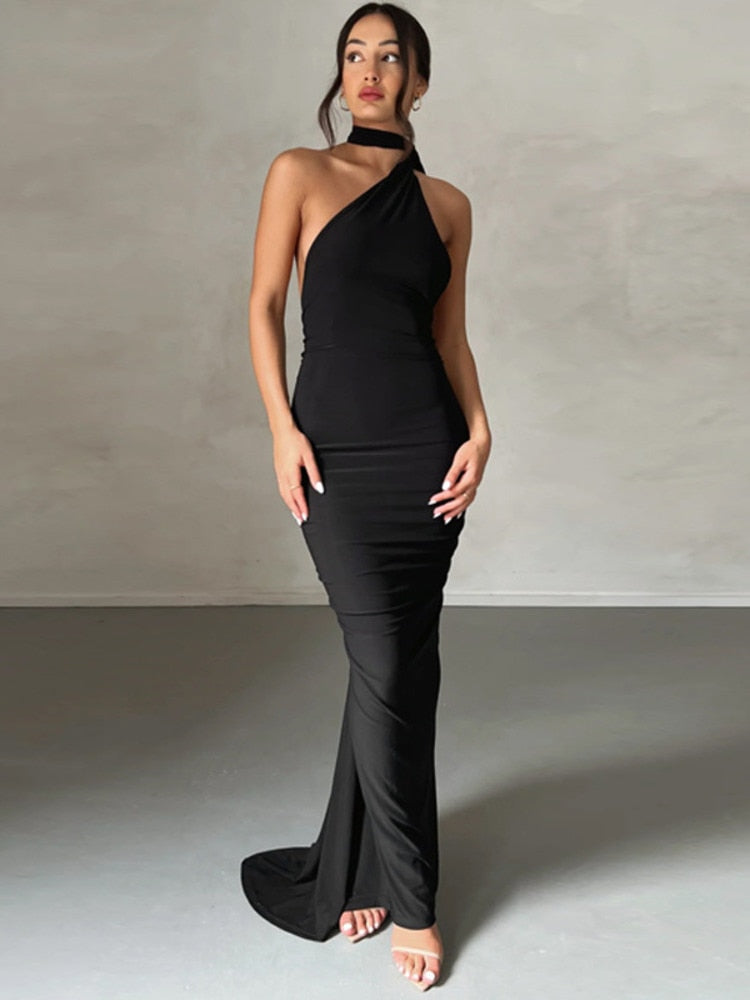 Elmira Oblique Shoulder Maxi Dress