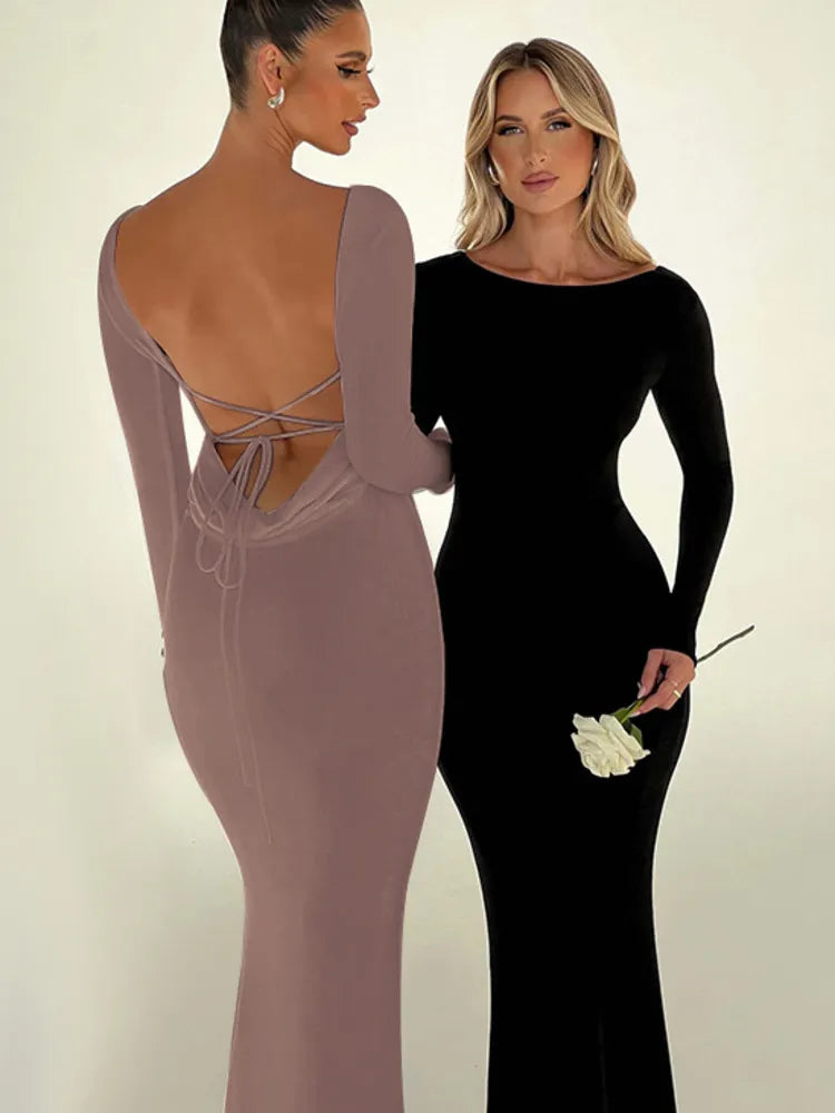 Elmira Long Sleeve Backless Maxi Dress